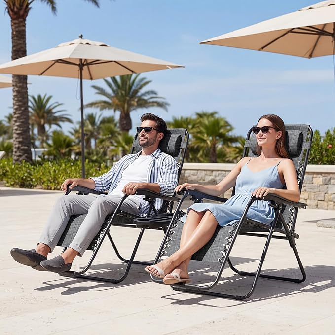 JEAREY Oversized Zero Gravity Lounge Chairs Set of 2, Adjustable Steel Mesh