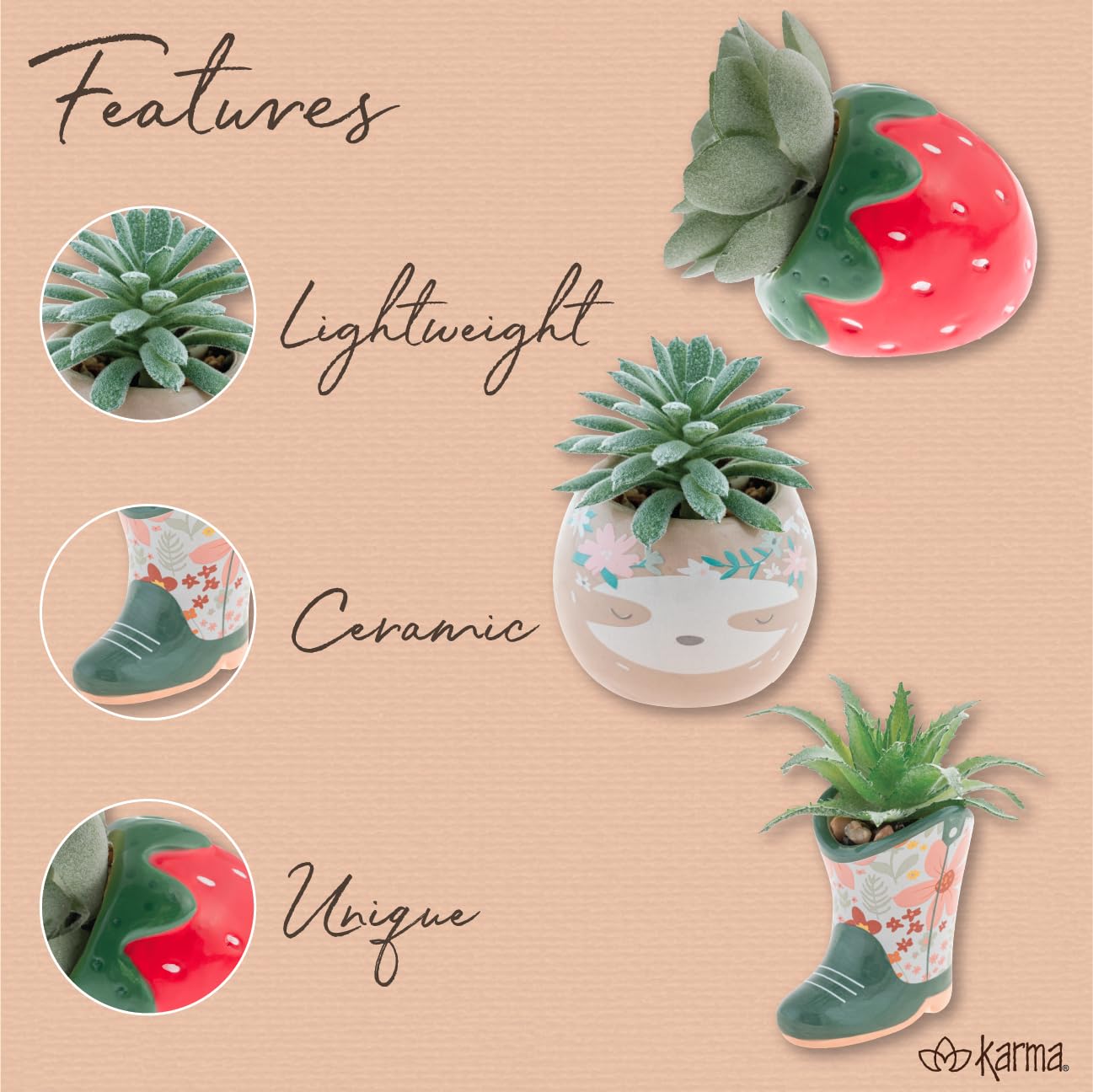 Karma, Shaped Succulent Pot, Faux Mini Ceramic Pot for Office & Home Decor - Rainbow