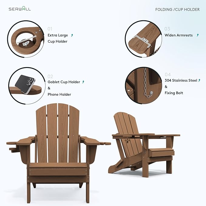 SERWALL Adirondack Chair with Cup Holders