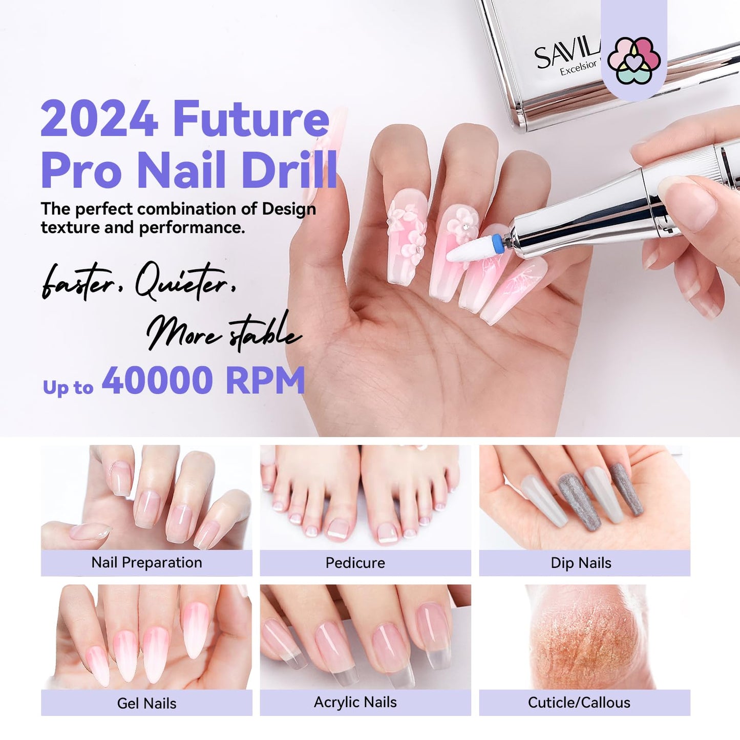 SAVILAND Electric Nail Drill Professional: 40000RPM Upgrad Nail Drill Kit 2025 Beautiful Gradient Sunset Color Scheme Nail D rill Machine Portable Nail File & Buffers Salon Use Manicure Pedicure