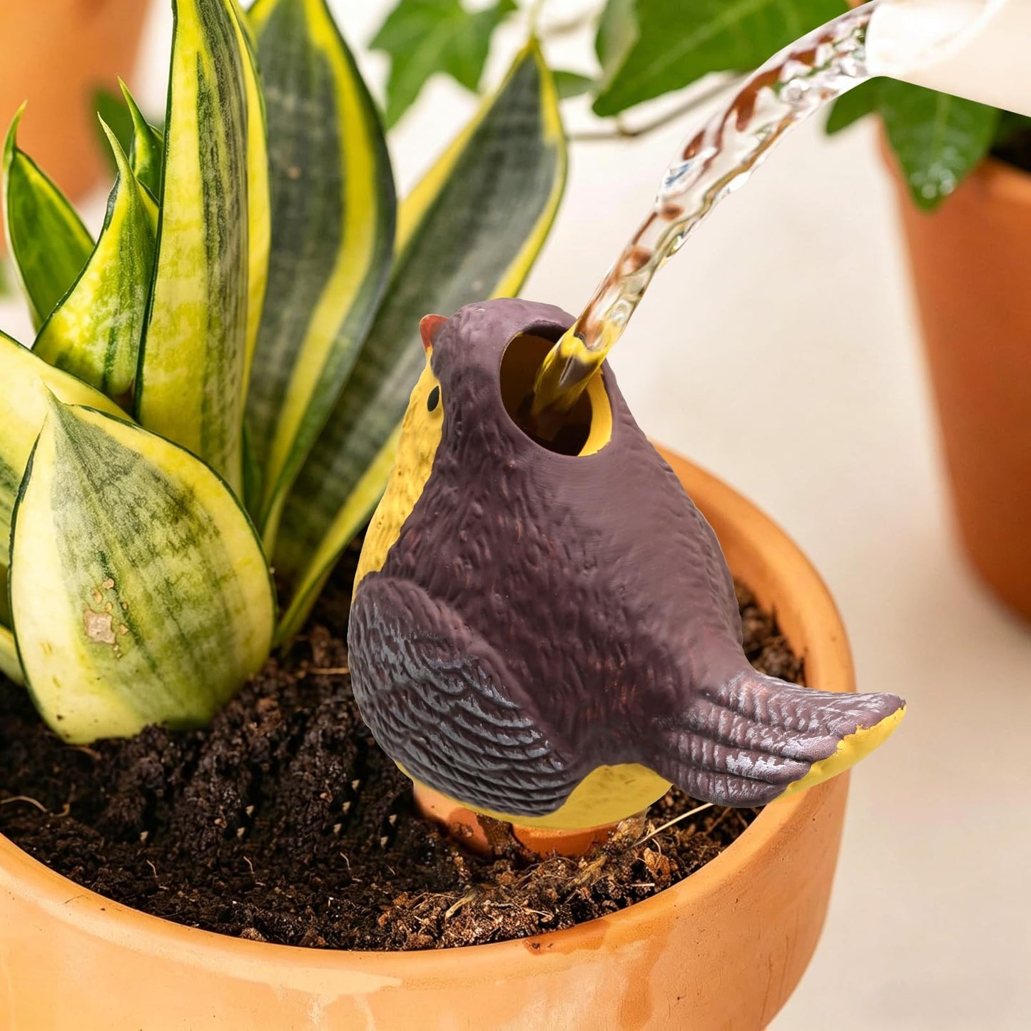 SCmedrichyr 4 Pack Plant Watering Globes - Bird-Shaped Self Plants Watering Spikes with Slow Release, Handmade Terracotta Plant Watering Devices Automatic Vacation for Indoor & Outdoor Potted Plants