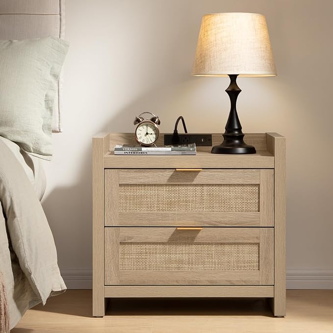 SICOTAS Rattan Nightstand Bedside Table