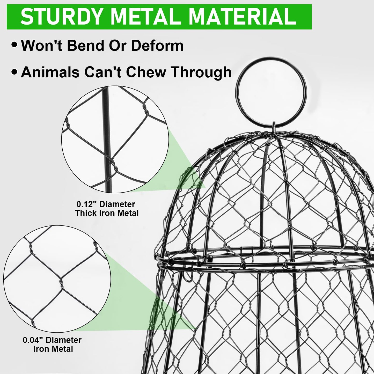 Garden Cloches for Plants 6 Pack - Chicken Wire Outdoor Plant Protectors from Animals - Heavy-Duty Metal Cage with Detachable Lid - Rustproof Covers - 12"D × 17"H - Blocks Rabbits, Squirrels & Birds