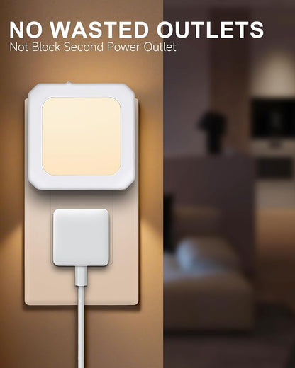 Night Light Plug in 2 Pack - Bedroom for Kids Baby Nursery Adjustable Brightness - 3000K Warm Lights LED Dusk to Dawn Bathroom Hallway Lamp for Toilet