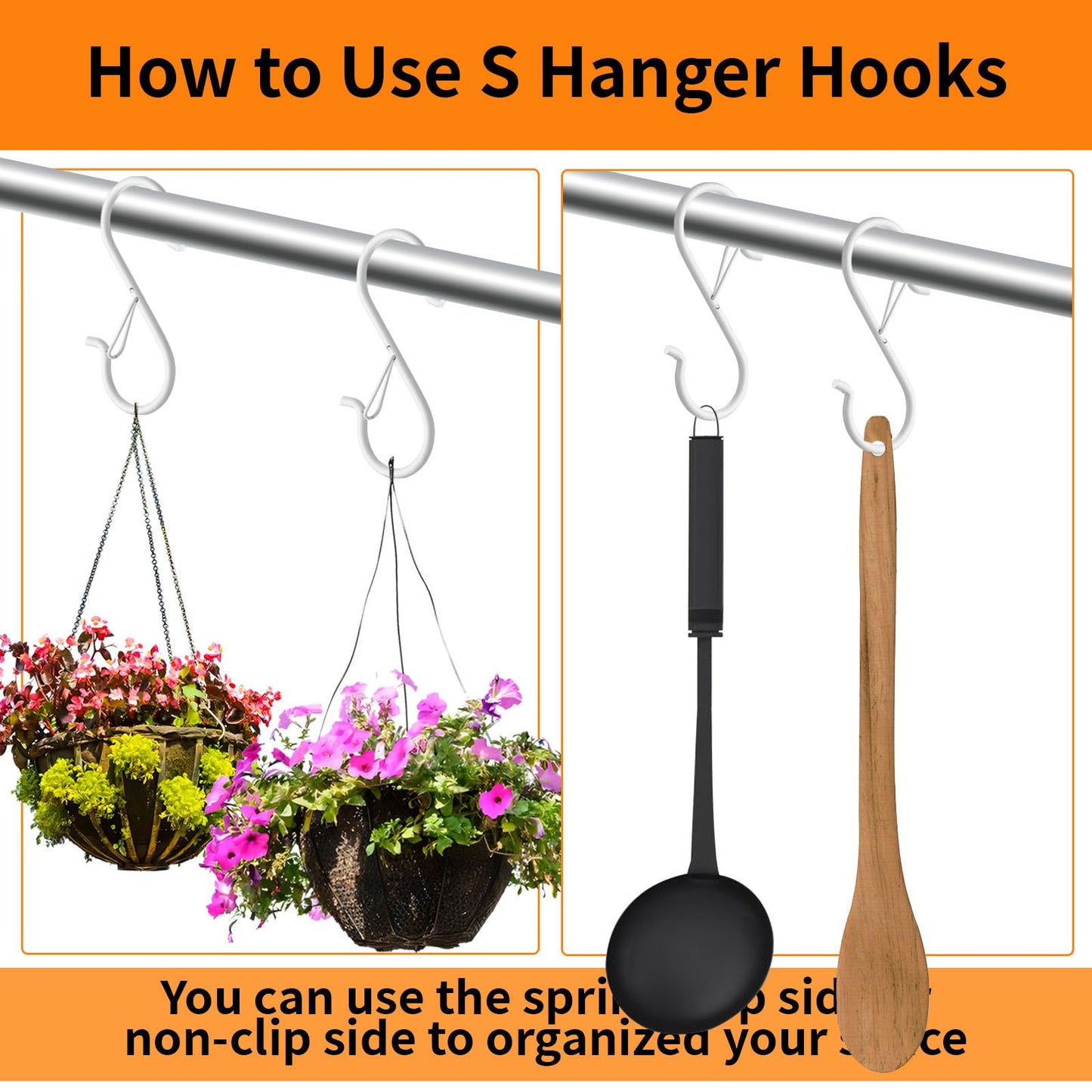 iCafePub 24 PCS S Hooks for Hanging with Safety Buckle, 3.5 inch Heavy Duty Metal S Shaped Hooks Stainless Steel for Hanging Kitchen Utensil, Cups, Pots, Plants, Bags, Hats (White)