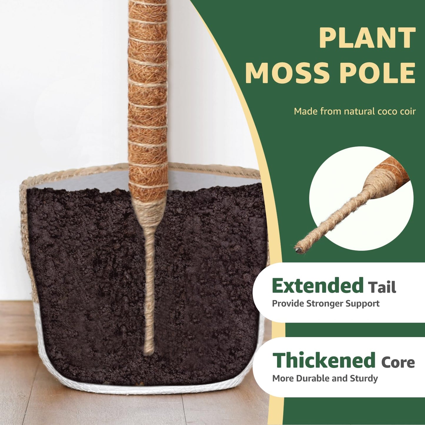 Vanut 2-Pack 28in Bendable & Sturdy Moss Pole for Climbing Plants, Coco Coir Plant Support Stakes for Monstera, Pothos Vines, Philodendron, Fishbone Cactus & Indoor Tropical Houseplants