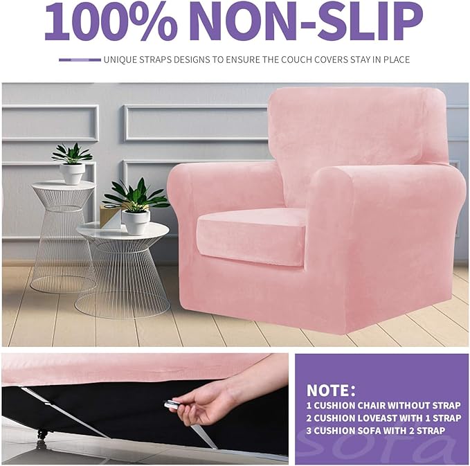 ZNSAYOTX Oversized Velvet Couch Cover 4 Piece Stretch Sofa Covers