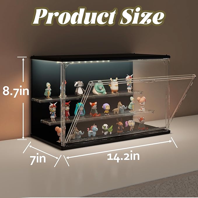 Clear Display Case for Collectibles, 3-Tier Adjustable Figure Display Case