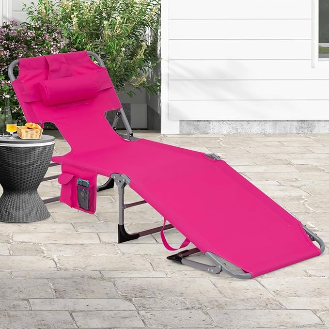 Goplus Tanning Chair, Folding Adjustable Patio Lounge Chair