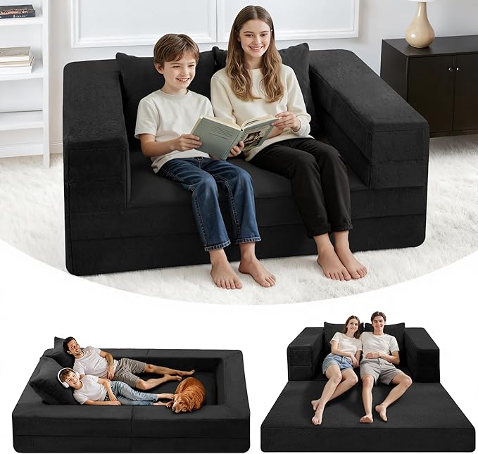Futon Sofa Bed with Pillow, 3-in-1 Sleeper Sofa Bed with Removable Cover