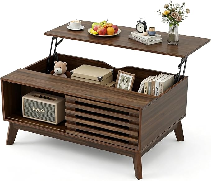 Lift Top Coffee Table with Storage 35 in, Mid Century Modern Living Room Table