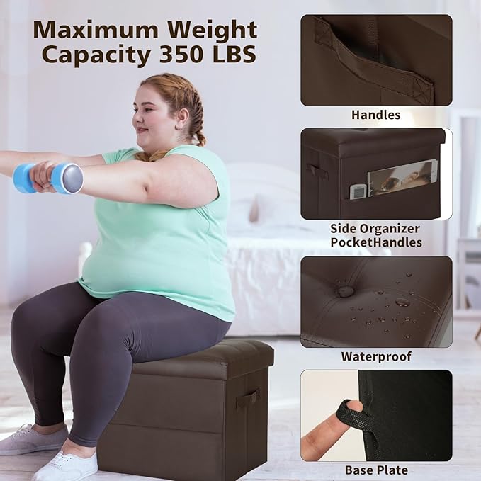 BelugaHelper Storage Ottoman Foot Rest Stool, Foldable Leather Footstool