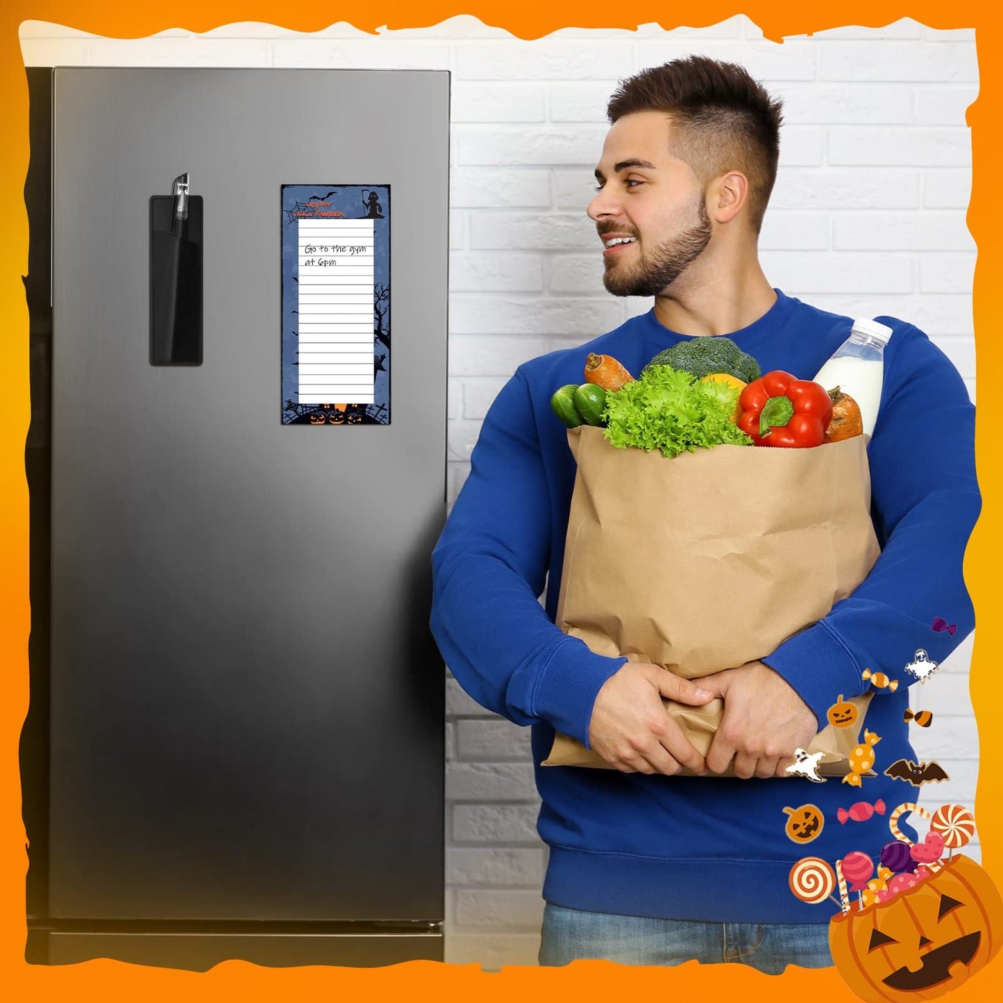 8 Pcs Halloween Magnetic Notepads with Pu Leather Pen Holder Magnetic To Do List Reminder Memo Pad Halloween Magnetic Grocery List Pad for Fridge Magnetic To Do List for Fridge Shopping Grocery Memo