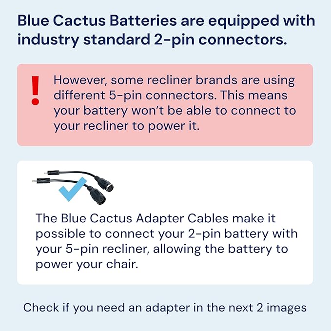 Blue Cactus Adapter Cables for Recliner Battery Pack
