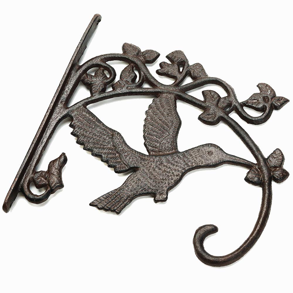 Sungmor Cast Iron Plant Hanger Wall Hooks, Heavy Duty Hanging Basket Brackets, Hummingbird Shape & 10.4 inch & 2PC Brown, Decorative Wall Hangers for Planters Lanterns Bird Feeders Houses Wind Chimes