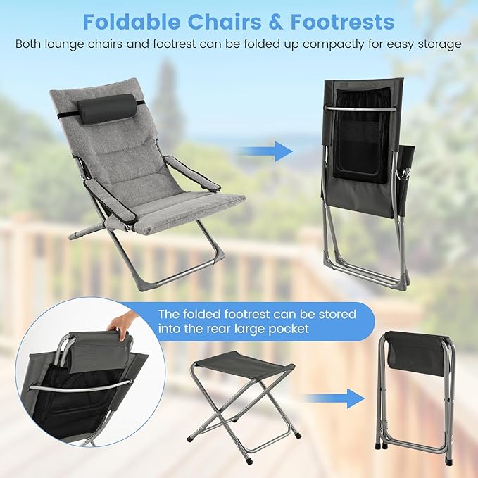 Giantex 5-Piece Patio Bistro Set, Folding Lounge Chairs