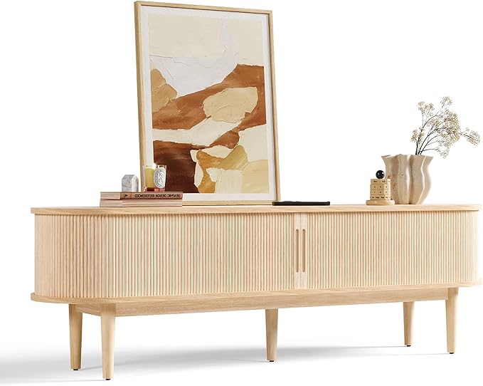 LINSY HOME Fluted TV Stand for 75" TV, Mid-Century Modern 70" Entertainment