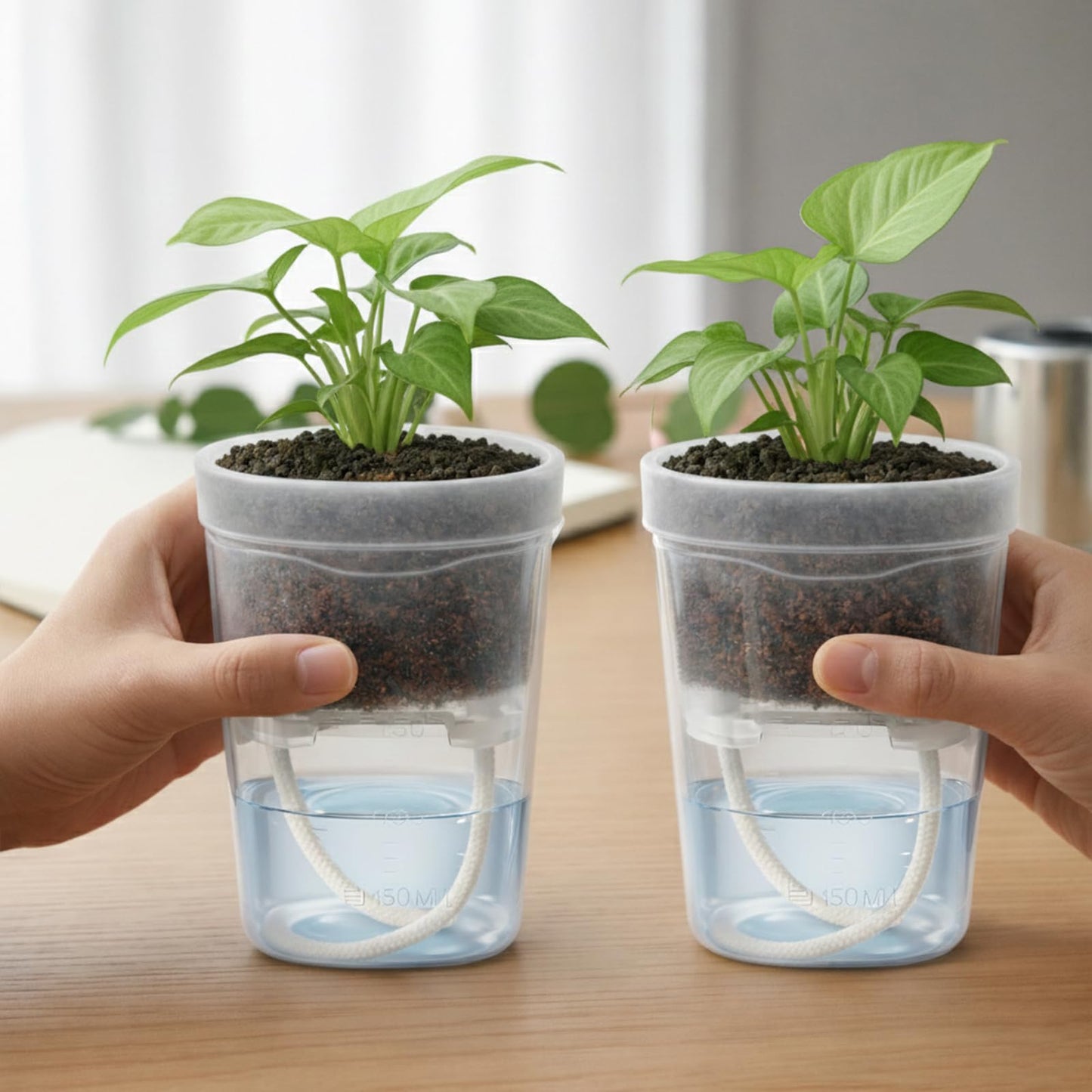 12 Pack 2.5" Small Self Watering Pots for Indoor Plants, Mini Clear Plastic Planters with Water Level Drainage Holes, 12 Plant Labels, Semi-Hydro Propagation Pots for Hoya, African Violets, Alocasia