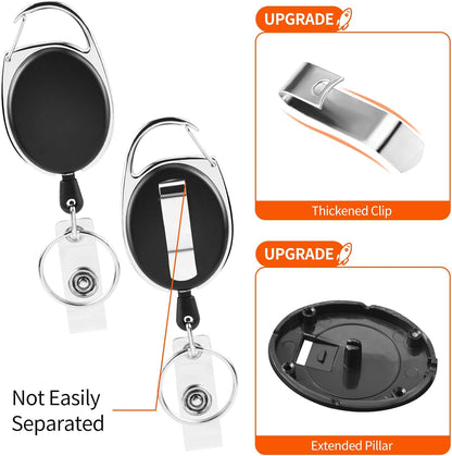 2 Pack ID Badge Holder,Badge Holder Retractable Clip with Carabiner Reel Clip and Key Ring for Men and Women