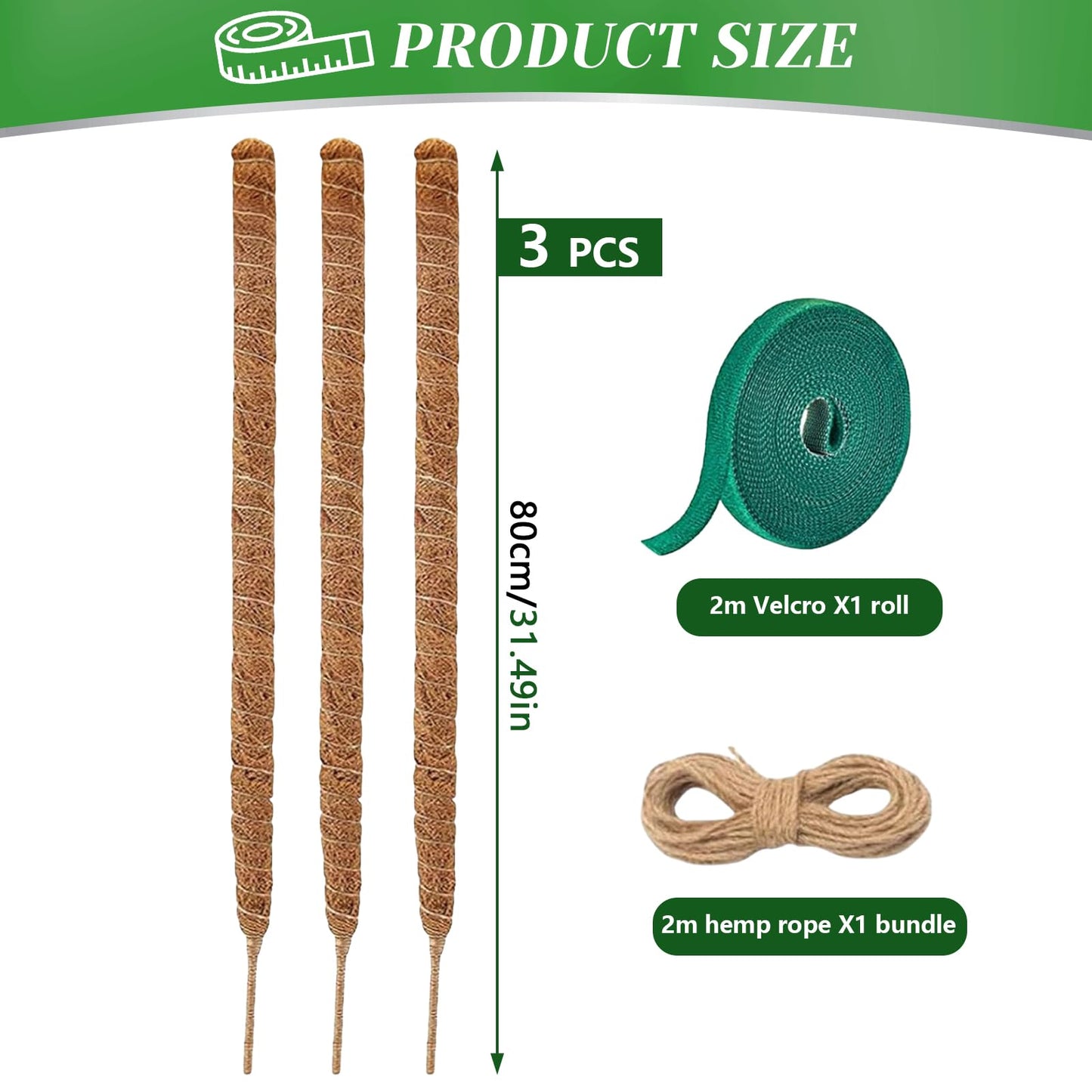 3 Pack Moss Pole,31 Inch Monstera Plant Support,Bendable Plant Trellis Moss Pole for Plants Monstera,Moss Poles for Climbing Plants Indoor,Coir Plant Pole Sticks Support Stakes (3pcs)