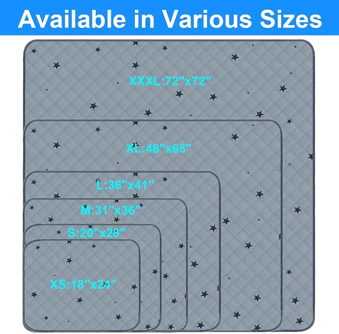RIOUSSI Washable Pee Pads for Dogs, Reusable, Absorbent, Leakproof, Non Slip Pet Puppy Pads for Potty Training. Gray Stars, 31x36 Inch(4pack)