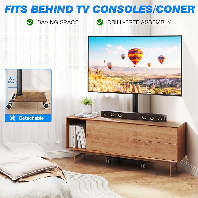 Rfiver Rolling TV Stand for 32 to 55 60 Inch TVs up to 88lbs, Height Adjustable