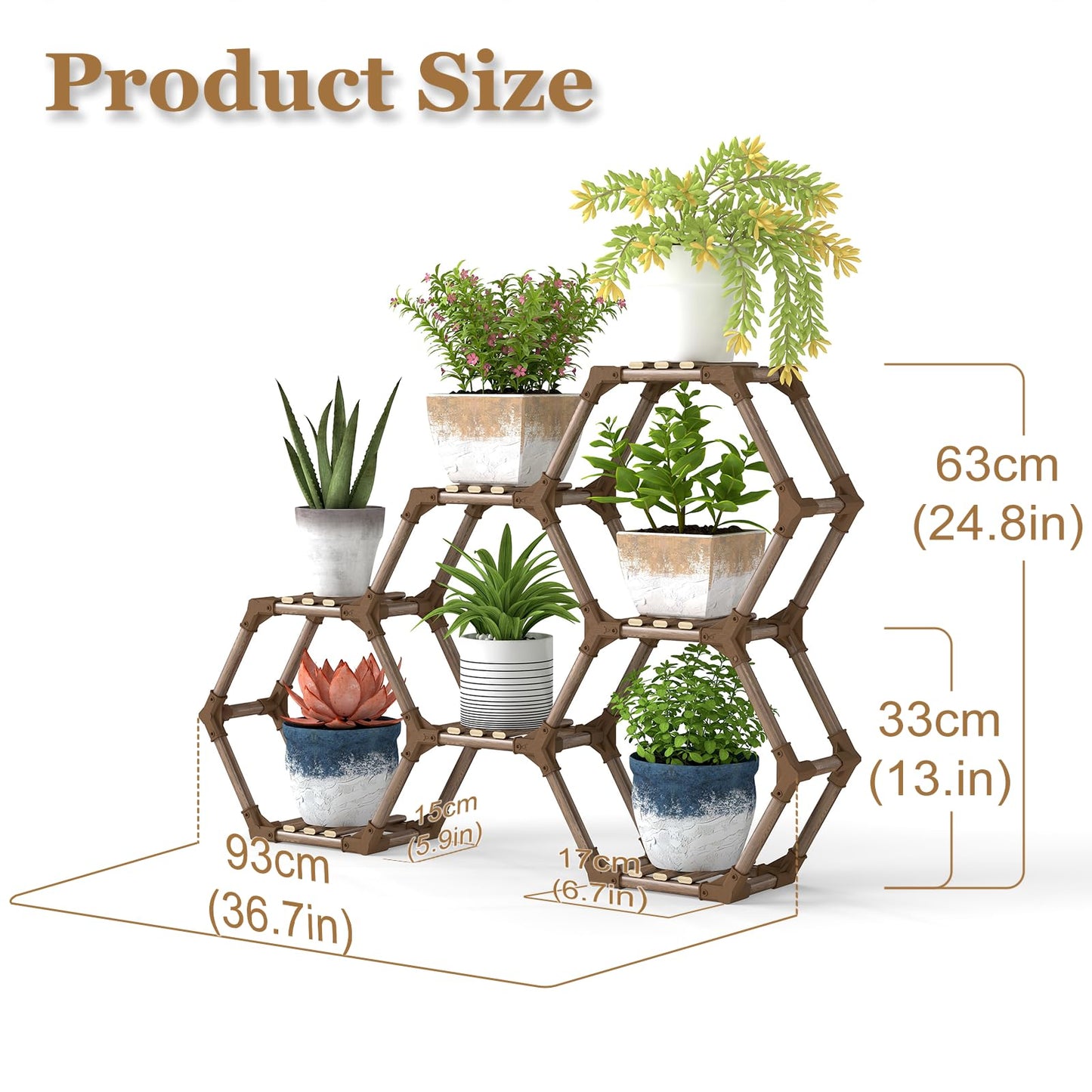 Tikea Plant Stand Indoor Outdoor Hexagonal Corner Plant Stand for Succulents Small Plants Wooden Plant Shelf 7 Tiered Creative DIY Flowers Stand Rack for Living Room Balcony Patio Window