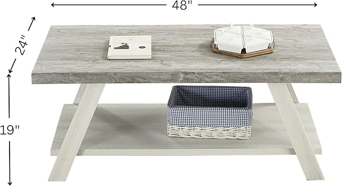 Contemporary Wood Coffee Table 48 in, Two-Tone Living Room Center Table