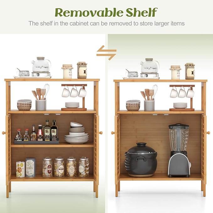 Tangkula Bamboo Floor Cabinet, Bathroom Storage Cabinet