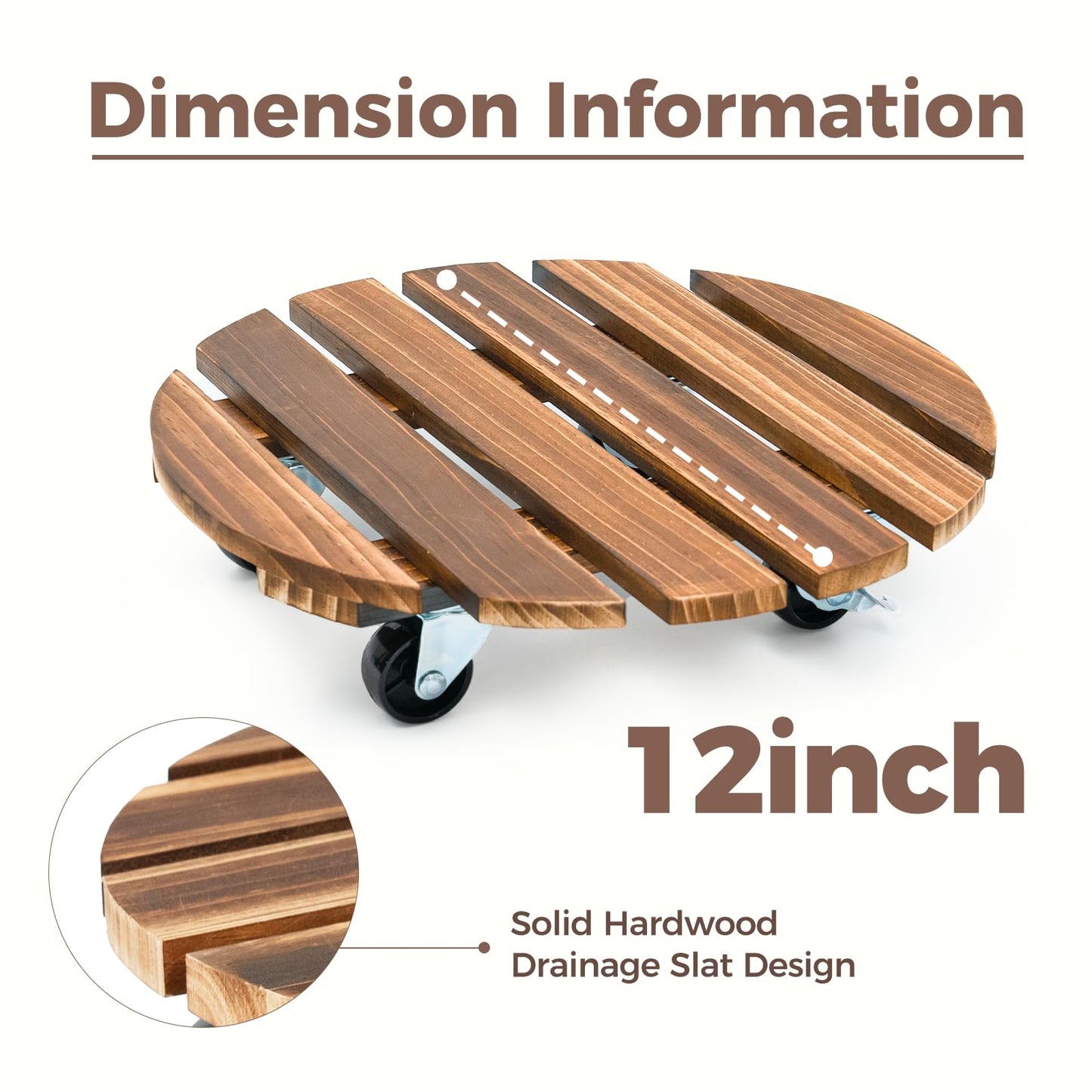 Bamworld Plant Stand Outdoor Rolling Tray Plant Caddy with Wheels 12in Plant Caster with Wheels Planter Caddy Flower Cart Plant Dolly for Heavy Duty Large Plants Plant Rollers (2 Pack )