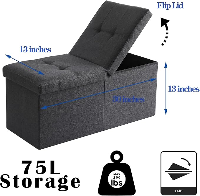 Storage Ottoman Bench Foldable Seat Footrest Shoe Bench End of Bed Storage