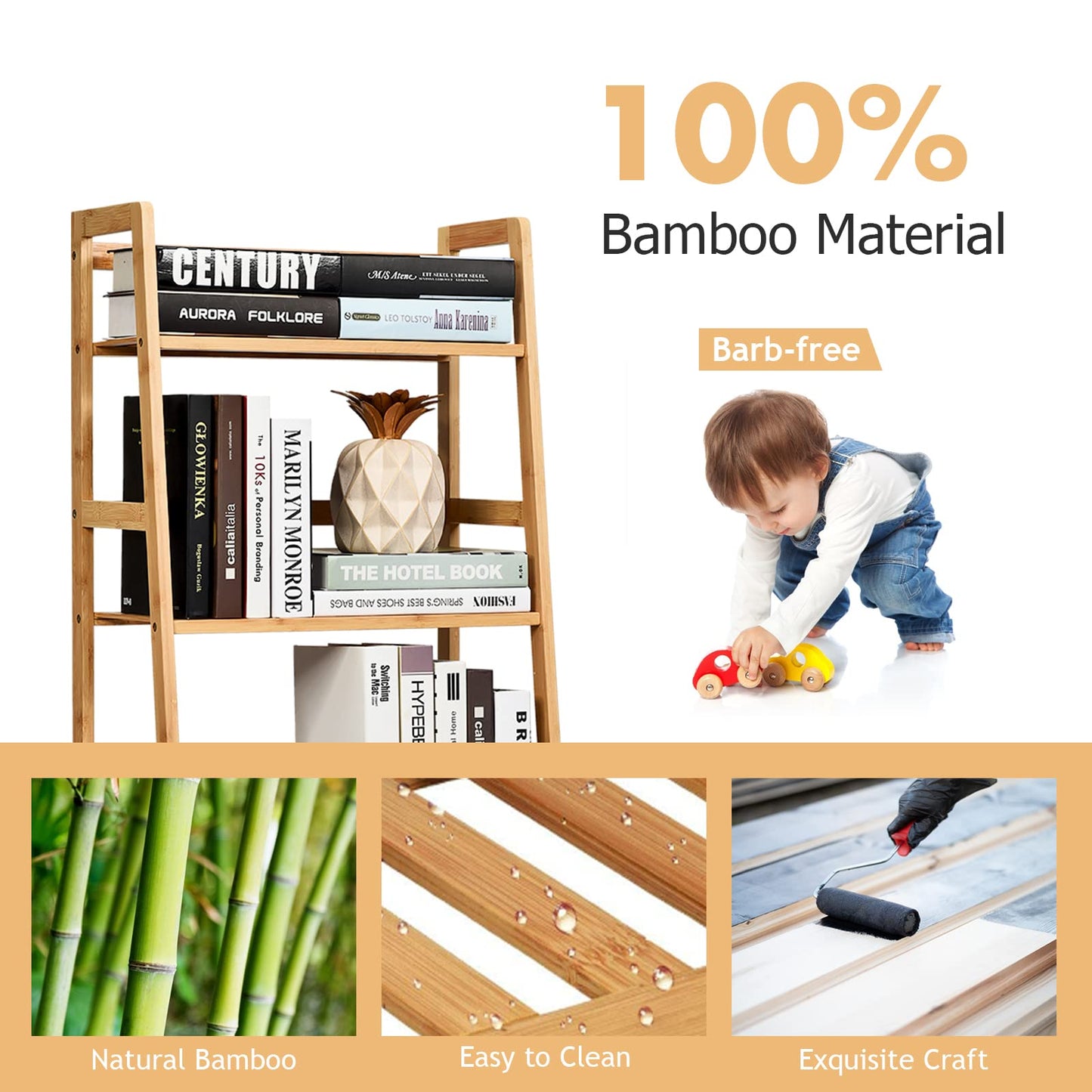 COSTWAY 4-tier Ladder Shelf, Bamboo Plant Stand Rack, Freestanding Bookshelf, Multifunctional Storage Shelves, Flower Stand Rack Holder for Garden, Balcony, Living Room, Bedroom (Natural)