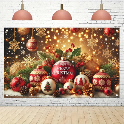 Tomhong Christmas Party Decoration 71x43 Inch Merry Christmas Ball Ornament Pine ConeSnowflake Gift Box Holly Bell Holiday Scene ndoor Outdoor Xmas Celebration Decor