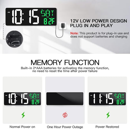 17 Inch Large Digital Wall Clock with Remote Control, Automatic Brightness Dimmer Digital Wall Clock Large Display with Day/Date/Temperature, Snooze, Count Up & Down Timer for Living Room, Office, Gym