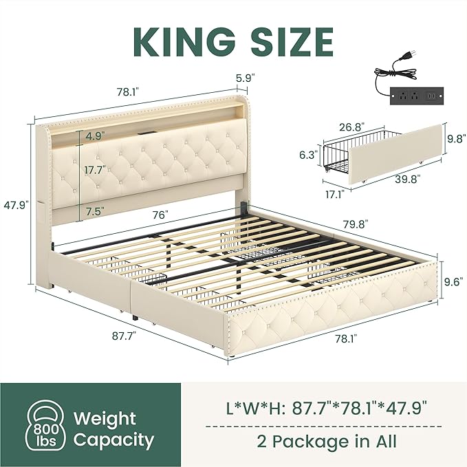 LARMACE Bed Frame King Size Platform Upholstered Bed Frame
