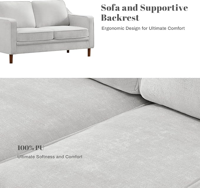 Kingfun 56" Chenille Sofa, Loveseat Couch, Mid Century Modern Love Seat Couches