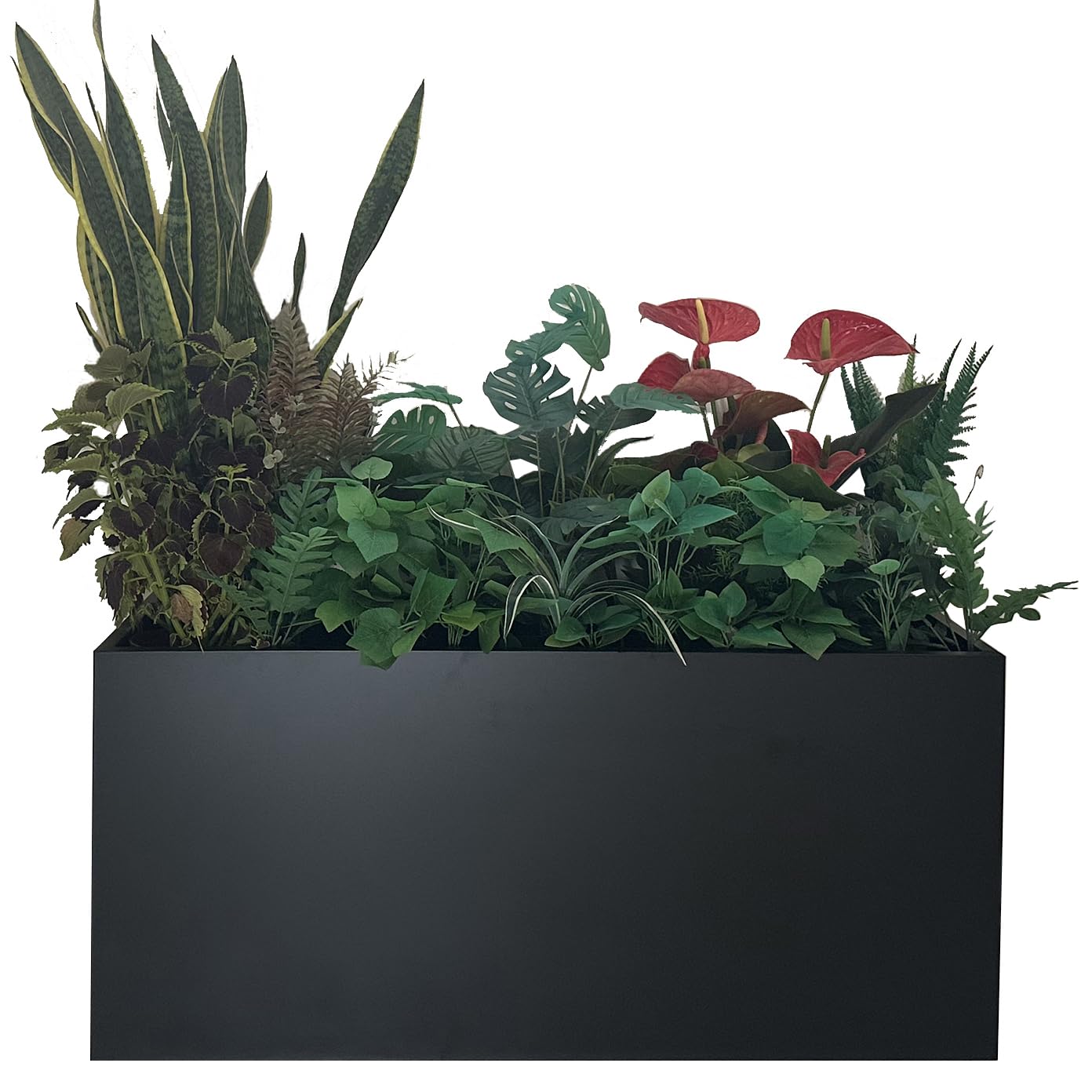 MinCHI257 40" L x 16" W x 18" H Metal Large Rectangular Planter - Long Planter Box for Outdoor Patio/Porch Planter Boxes Outdoor Modern Design for Plants, Flowers, Garden,Spliced Flower Pot (Black)