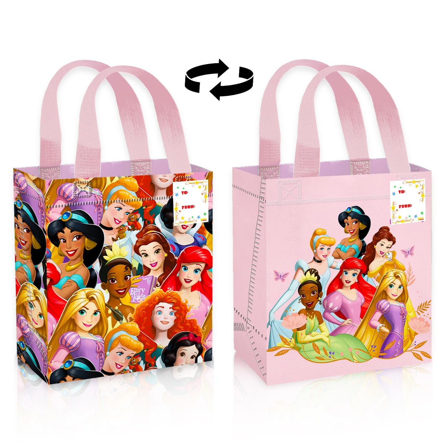 Disney Princess Party Favor Bag Set – 12 Pack of 8" Princess Party Goodie Bags for Kids Bulk Reusable Mini Totes | Disney Birthday Party Supplies