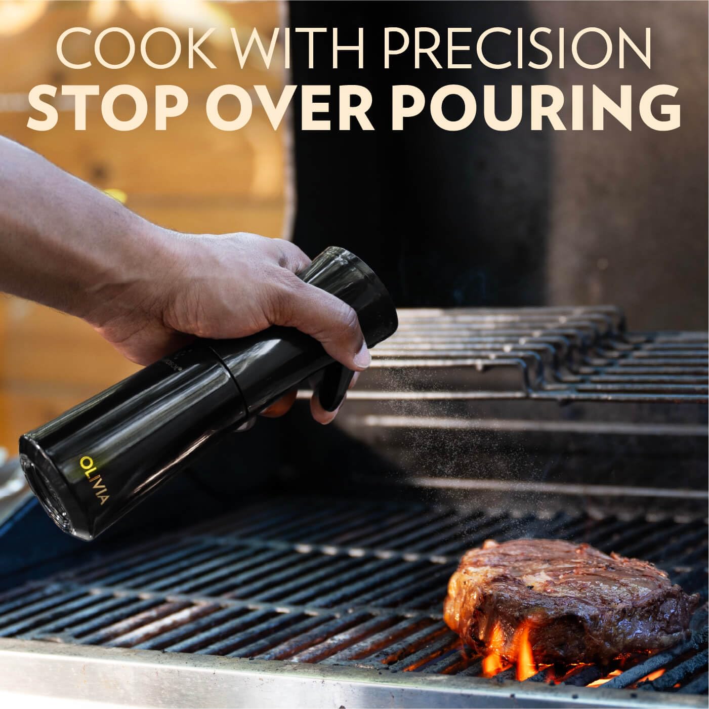 OLIVIA SIGNATURE Advanced Kitchen Oil Sprayer with Flairosol Technology, Fine Mist & Portion Control, Refillable Glass Cooking Spray Bottle, Anti-Drip & Leakproof, Air Fryer, Salad, BBQ, 200ml(Black)