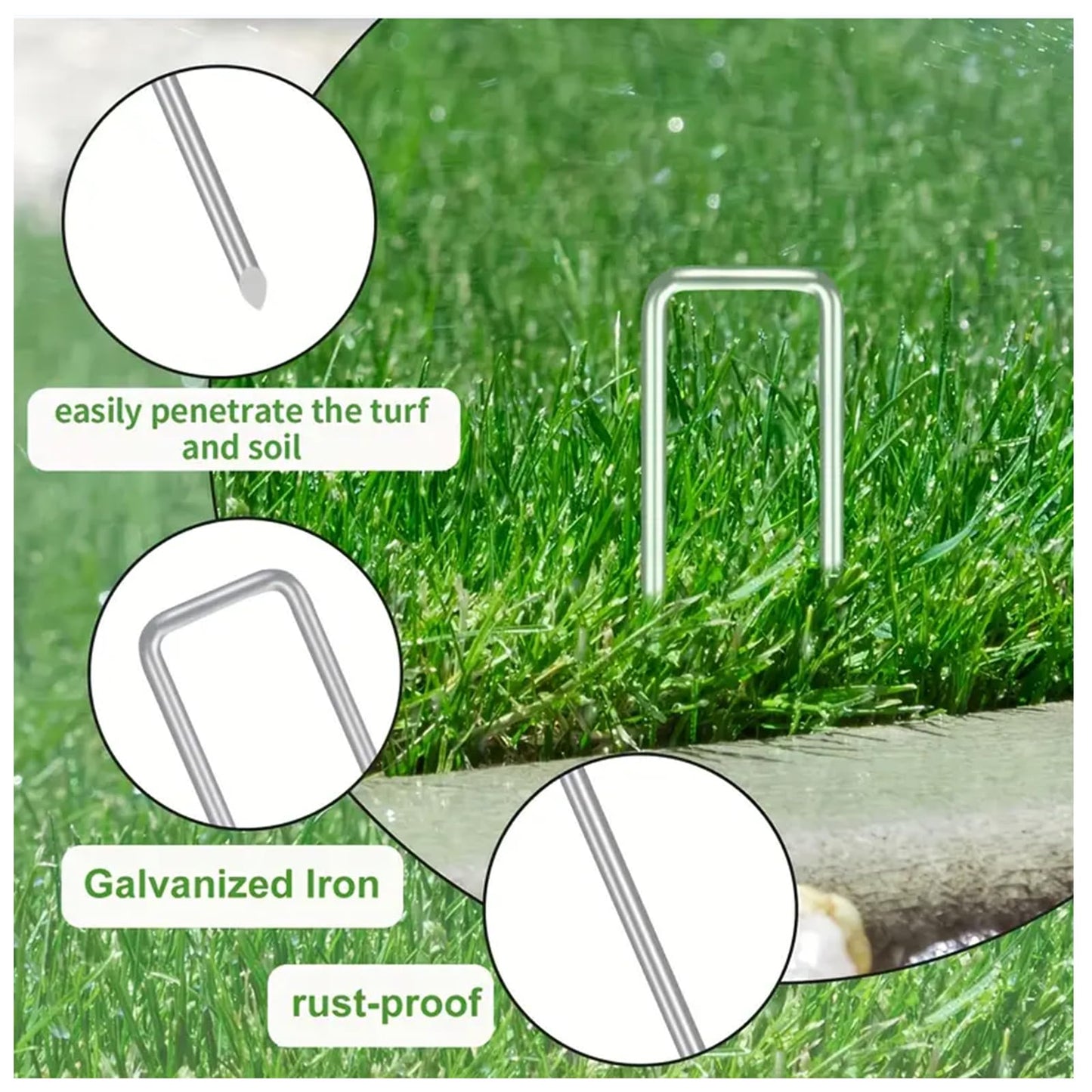 BEBEKULA 100 Pack 6 Inch Garden Stakes, Galvanized Landscape Staples for Weed Barrier Fabric, Heavy Duty Sod Pins Securing Pegs Netting Ground Sheets Irrigation Tubing