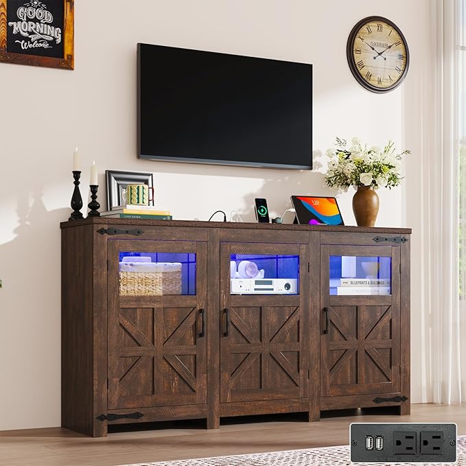 64" Large LED Farmhouse TV Stand
