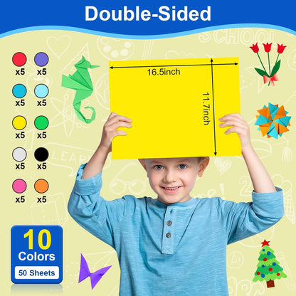 50 Pcs Poster Board Colorful Paper 11.7x16.5, ROOKEA Vision Boards Bulk Blank Graphic Display Posterboard Card Paper for Kids School Classroom Arts Craft Projects Drawing Scrapbooking