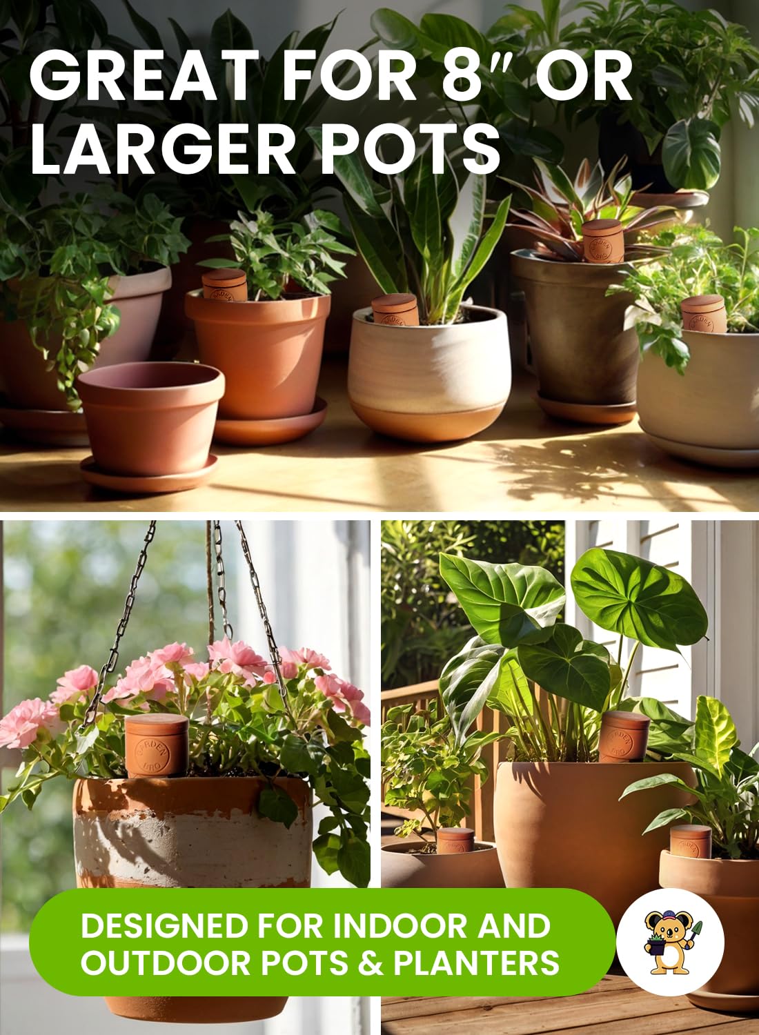 4pc Olla Watering Spikes For Plant Watering With Lids - Automatic Terracotta Self Watering Spikes For Indoor Plants & Outdoor - Terracotta Watering Spikes For 8" Pots Or Larger Water Plants While Away