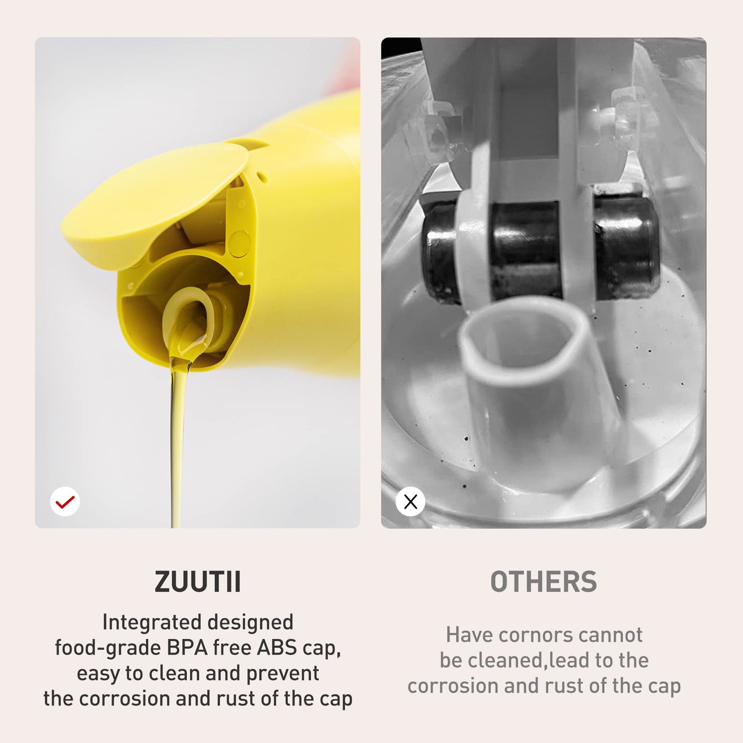 Zuutii Olive Oil Dispenser, Drip Free Spout Oil Container for Kitchen.Vinegar Dispenser, Glass Bottle for Cooking,500ML,Light Cream