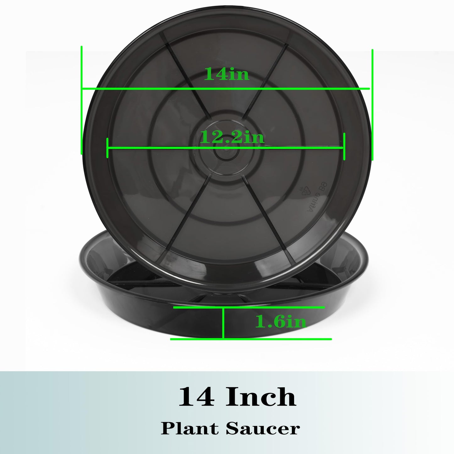 NIMYAU Large Plant Saucer 14 Inch 2 Pack, Plant Trays for Pots Heavy Duty Round Plastic Plant Saucers for Indoors Outdoors, Flower Pot Drip Trays, Clear Black Flower Plant Pot Saucer, Plant Pot Tray