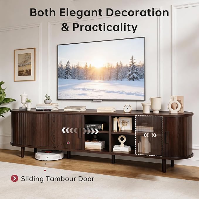 70" Mid Century Modern TV Stand, Wood TV Consoles