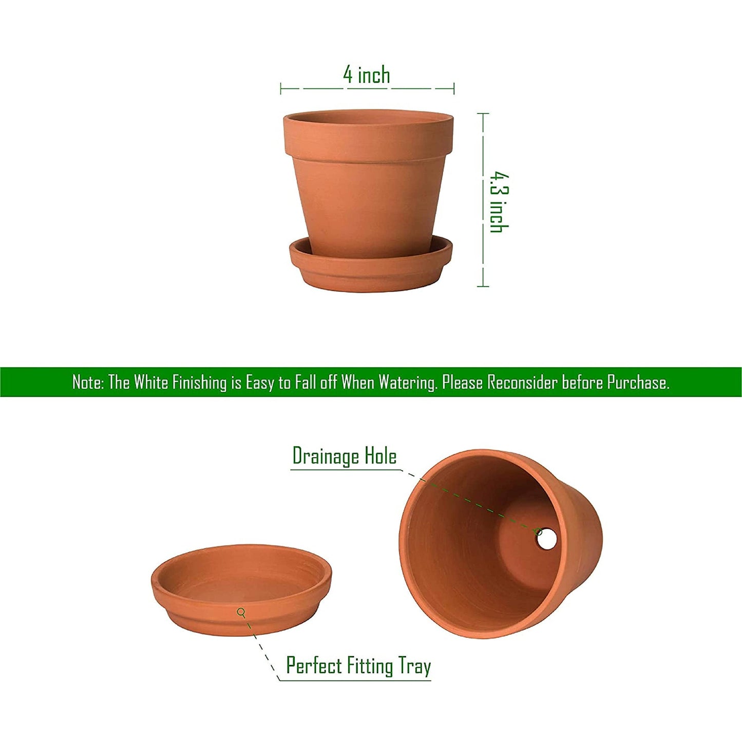 D'vine Dev Pack of 6 Terracotta Pots with Saucers, 4 Inches Terra Cotta Pots with Tray, Clay Pots for Plants & Succulents, Terracotta, 588-A-1-4