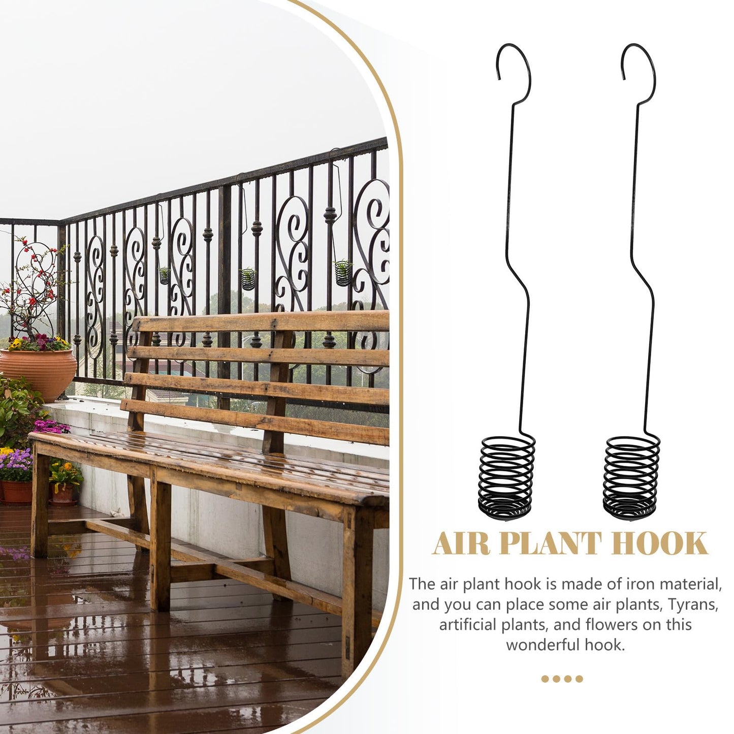 2pcs Metal Tillandsia Hanging Hooks Air Plant Holders 37cm Spiral Air Shelf Rack for Indoor Outdoor Wall Plant Display