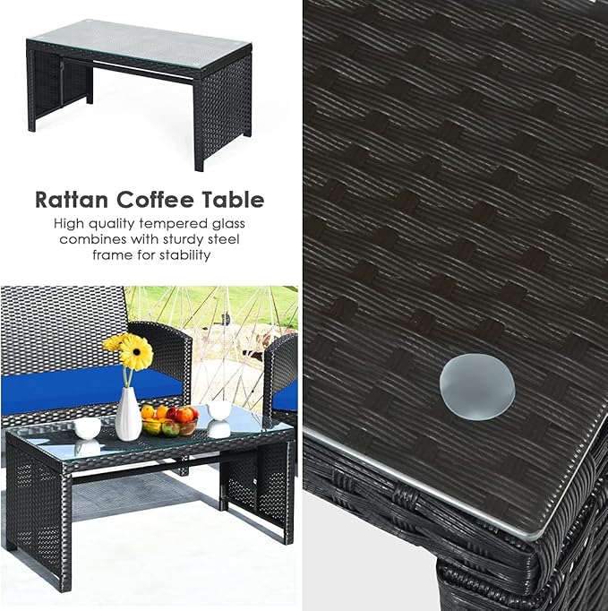 Tangkula 4 Pieces Patio Wicker Conversation Furniture Set, Patiojoy Sofa &