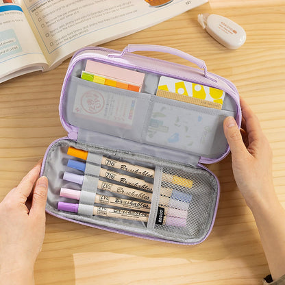 MAMUNU Pencil Case Large Capacity with 3 Compartments, Pencil Case Pouch Bag with Zipper Handle Portable Pen Stationery Organizer for Teen Girls Adults College School Office Travel, Purple